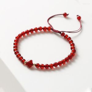 Strand Star Natural Red Onyx Gold Color Beads Pulseira Feminina Cristal Meninas Tecido Pulseiras Presente de Aniversário