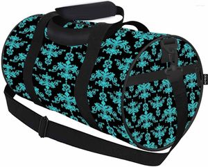 Torby Duffel Flower Bag w kwiatowy projekt Unisex Sports Travel Lightweight Weekender Over Night Black Blue