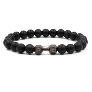 Braccialetti in pietra nera opaca naturale con perline Braccialetti con manubri fatti a mano per uomo Donna Gioielli sportivi Drop Delivery Dhfkw