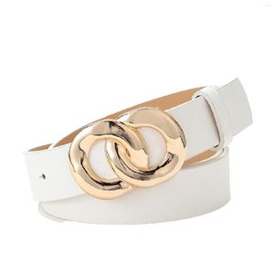 Cinture in pelle PU da 105 cm per donna con fibbia a doppio anello Design da donna con cintura decorativa senza punzonatura