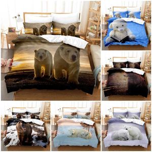 Conjuntos de cama 3D macios e respiráveis para a pele Urso polar Urso marrom Capa de edredom com padrão de ursos pretos com fronha Home Hotel universal Conjunto de capa de edredom