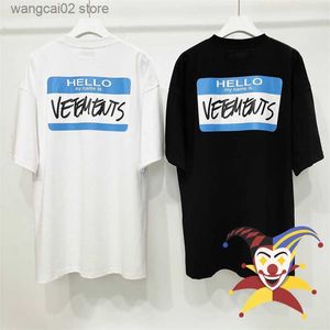 Męskie koszulki Witam, nazywam się Vetements T-shirt mężczyzn Kobiety 1 1 Wysokiej jakości ponadprzeciętna niebieska drukarnia Topy TEE VTM T230602
