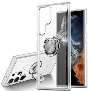 För Samsung S23 Transparent mobiltelefonskal S22Plus Car Magnet Ring Soft Shell S21ultra Protective Case