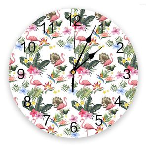 Wall Clocks Flamingo Tropical Plant Plumeria Modern Clock For Home Office Decoration Living Room Bathroom Decor Hanging Watch