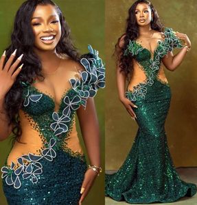 2023 May Aso Ebi Dark Green Prom Dress Beaded Crystals Mermaid Evening Formal Party Second Reception Birthday Engagement Gowns Dresses Robe De Soiree ZJ349