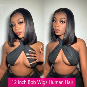 Rosabeauty Brazilian Straight Short Bob 4x4 Closure Front Lace Front Human Hair Wigs Pre Depened Baby Hair Frontal Wigs Remy