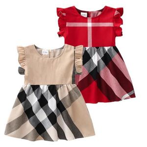 Designer Kids Girls Dresses Summer Boat Neck Flying Sleeve Baby Girl Dress Cotton Princess Skirts Children Clothing 2 Color