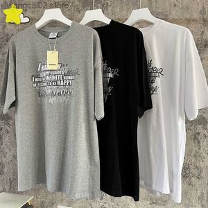 Camisetas masculinas TO BE HAPPY Sobrepostas com slogan estampado Vetements Camisetas Homens Mulheres 100% Algodão Hip Hop Oversized VTM Camiseta Preto Branco Cinza Top T230602