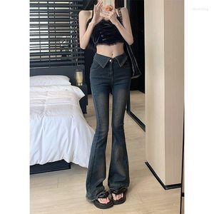 Dżinsy damskie 2023 w stylu koreańskim wysokiej talii kobiety jesienne zimowe dżinsowe spodnie luźne spodnie ulicy proste flare U159