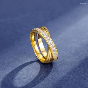 Cluster Ringe Gold Koreanischen Stil S925 Sterling Silber Doppelschicht Kreuz Ring Großhandel Mode Weibliche Schmuck Ornament Live Versorgung