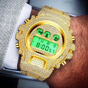 Armbanduhren Klassische Herrenuhr Hip Hop Iced Out Edelstahl Multifunktionale Digitaluhren Luxus Diamant G Stil stoßfeste Uhr 230602