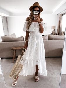 Casual Dresses Off-the-shoulder Lace Dress White Long Vestidos Beach Para Mujer For Women 2023 Robe Summer Elegantes Holiday Vestido