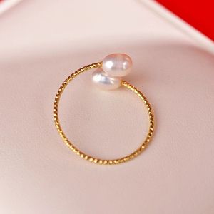 S3730 Rice Grain Freshwater Pearl Ring For Women Natural Pearls Metal Vegetarian Ring Index Finger Opening Adjustable Rings