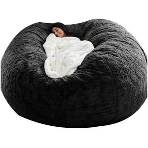 Capas para cadeiras Ers D72X35In Nt Fur Bean Bag Er Big Round Soft Fofo Faux Beag Preguiçoso Sofá-cama Sala de Estar Móveis Drop Delivery Home Dhihj