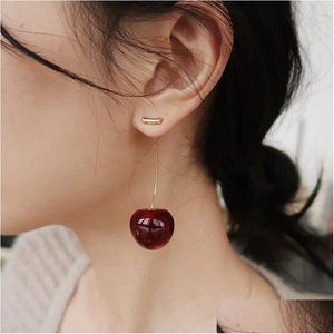 Dangle Chandelier Korean Cute Simation Red Cherry Earrings Romantic Fruit Resin Round Drop Bohemian Valentines Parts Gifts for Wom Dh42e