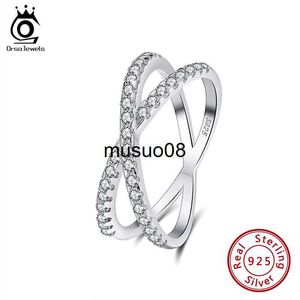 Anéis de banda ORSA JEWELS 925 Silver Sterling Eternity Rings Double Cross Design CB Fashionable Engagement Accessories For Women SR240 J230602