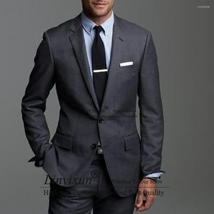 Men's Suits Fashion Gray Suit For Mens Business Blazer Hombre Wedding Groom Tuxedo Slim Fit Daily 2 Piece Set Jacket Pants Terno Masculino