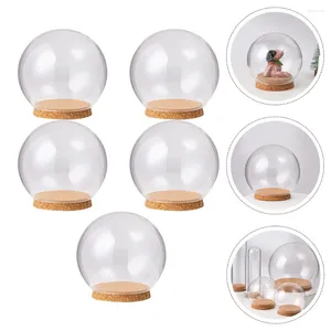 Flores decorativas 5 Pçs Cupcake Toppers Flor Aquário Vidro Globo Vazio Neve Led Luz Base Cúpula Cloche Lembrança Vitrine Vitrine