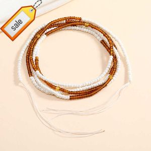 110 cm Justerbara damer Sexig förlust Vikt Plus Size African Ghana Cotton String Tie On Body Belly Chain Midjepärlor smycken