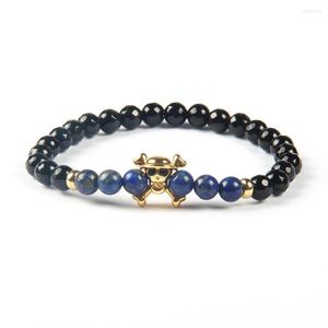 Charm Bracelets Ailatu Fashion Jewelry Wholesale 6mm Natural Faceted Black Onyx And Lapis Lazuli Stone Beads Cz Eye Skull Bracelet