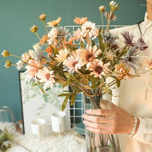 Decorative Flowers 5 Heads Vintage Silk Daisy Artificial Sunflower DIY Wedding Bride Bouquet Home Office Table Decoration