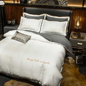 Conjuntos de cama de luxo 100% algodão egípcio para hotel 5 estrelas Capa de edredom Queen King King para cama/lençol plano Lençol com elástico bordado copy2 T200414