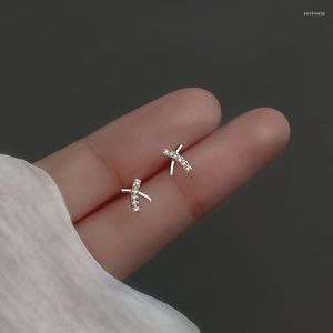 Stud Earrings Korean Fashion For Women X-Shaped Letter Irregular Asymmetry Pave Zircon Ear Nails Girl Cute Piercing Jewelry