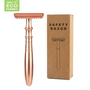 Blades Haward Rose Gold Double Edge Safety Razor for Women Handle Handle Metal Manual Rakar Razor 20 Rakblad för hårborttagning