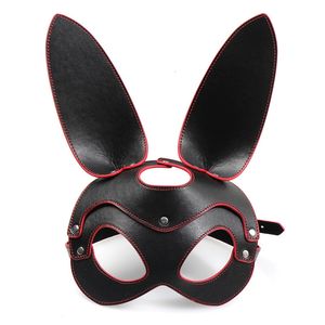 Party Masks 2 Colors Sexy Leather Mask Bunny Girl Cosplay Masquerade Erotic Halloween Carnival Party Masks BDSM Bondage Games Fetish Mask 230602