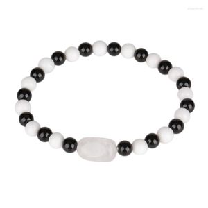Strand 6mm Siyah Onyx Alternatif Beyaz Parlak Boncuk Doğal Düzensiz Yarı Kravalı Kristal Taş Cazibesi Erkek Kadınlar İçin Boncuklu Bilezik