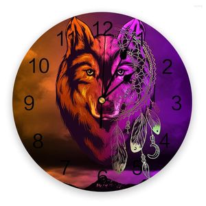 Wall Clocks Gradient Wolf Dream Catcher Clock Modern Design Living Room Decoration Kitchen Mute Watch Home Interior Decor