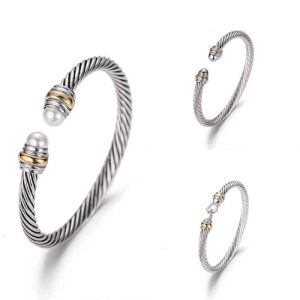 Pulseira Dy Luxo Designer Twisted Pearl Head Moda Feminina Versátil Twist Pulseiras Joias Banhadas a Platina Presentes de Casamento 5MM