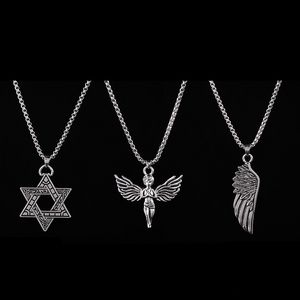 New Hip Hop Wings Necklace European and American Style Angel Wings Hexagram Necklace Men and Women Couple Necklace