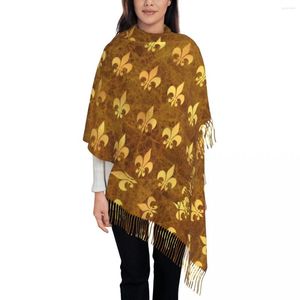 Cachecol Luxo Royal Gold Brown Marble Fleur De Lis Tassel Cachecol Feminino Inverno Outono Quente Xaile Envoltório Senhoras Flor de Lírio