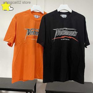 Herr t-shirts 23SS nya hi-hastighetsvetement orange svart t shirt män kvinnor 1 1 klassisk tryck vtm tee överdimensionerad kort ärm T230602