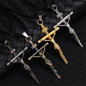 Pendant Necklaces Religious Jesus Cross Necklace For Men And Women Multicolor Metal Leather Rope Prayer Baptism Jewelry Gifts