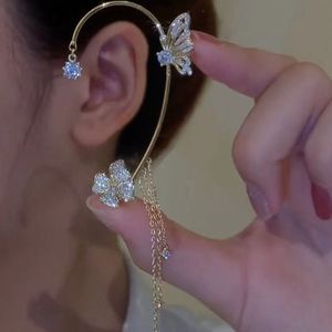 10Pcs New Minimalist Fashionable Rhinestone Butterfly Flowers Lady No Ear Hole Tassel Earhook