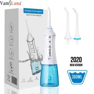 Blekning Portable Oral Irrigator Dental Water FlosserJet Handheld Teeth Cleaner 3 Modes 2 Nozles 300 ML USB RECHARGABEABE AS Gift