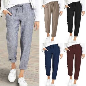 Kvinnor Pants Capris Lucifer Casual Cotton Linen Spring and Summer High Maisted Elastic Ankle Pants Women's Solid Tickets For The Harem Trousers P230602