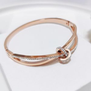 Bangle 2023 Enkel chic mode Crystal Bowknot Rose Gold Color Titanium Steel Jewelry Woman Birthday Present FADE Never Fade