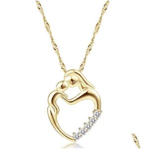 Pendant Necklaces New Fashion Mom Necklace Gold Baby Mother Rhinestone Jewelry For Mothers Day Gift Drop Delivery Pendants Dh2Vp