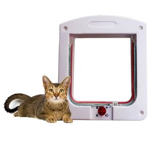 Burar Pet Cat Door With 4 Way Security Lock Flap Door Abs Plast Liten Pet Gate Door Kit för hundkatter Kattunge Pet Supplies