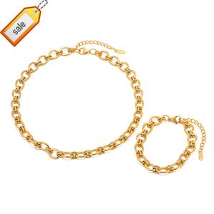Neue Ankunft Schmuck 18K vergoldet Edelstahl Oval Kreuz Kette Armband Halskette für Frauen