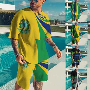 Fatos de treino Brasileiro T-shirt Shorts Plus Size Matching Set Impressão 3D Secagem Rápida Roupa Masculina Decote Praia Casual Rua Terno P230603