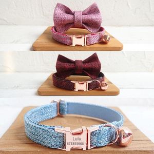 Leads Personlig kattkrage med Bell Bow Tie Gravering Katthalsband Tagga Namn Kattungar Halsar för liten hundkrage Justerbar anpassning