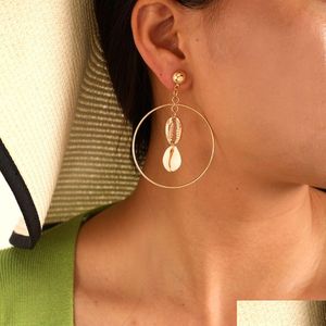 Dangle Chandelier Big Geometric Stud Earrings New Korean Alloy Round Circle Shell Unique Design Gold Color Jewelry Wholesale Drop D Dhmlc