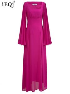 Klänning IEQJ Fashion Elegant Dresses for Women 2023 Trend Summer New Suqare Neck Long Sleeve midjeparty Klänning Kvinnliga kläder 3W4598