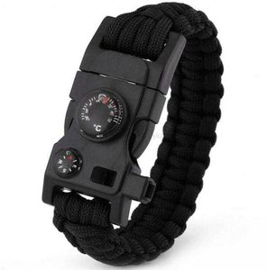 Compass Wrench Thermometer 15in1 Överlevnadsarmband Multifunktion Militär Emergency Camping Rescue EDC Armband Escape Tactical Wrist Strap