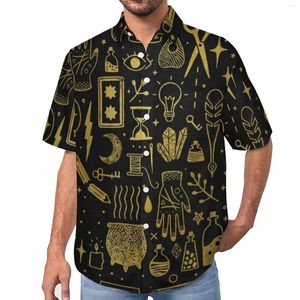 Camisas casuais masculinas Witch Magic Shirt Spooky Halloween Beach Loose Hawaiian Vintage Blusas Manga Curta Personalizadas Roupas Grandes