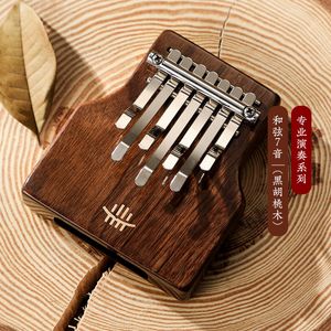 Thumb Piano Mini Professional Chords 7 Keys Note Tone Knock Musical Instrument Black Walnut Bottom Opening